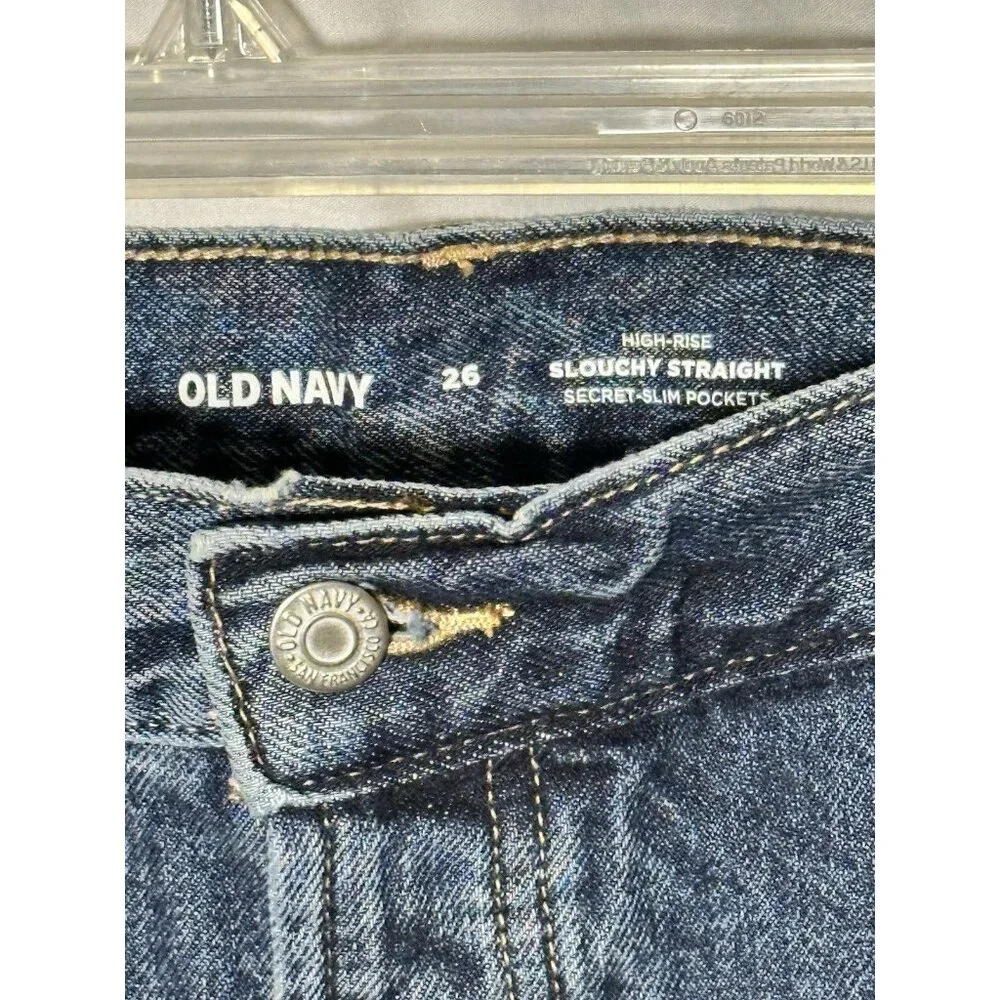 Old Navy High Rise Slouchy Straight Ripped Cut Off Jeans 26 High Rise Button Fly - Picture 4 of 15